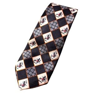 Vintage Mickey Mouse Necktie Black White Argyle‎ Disney Neck Tie